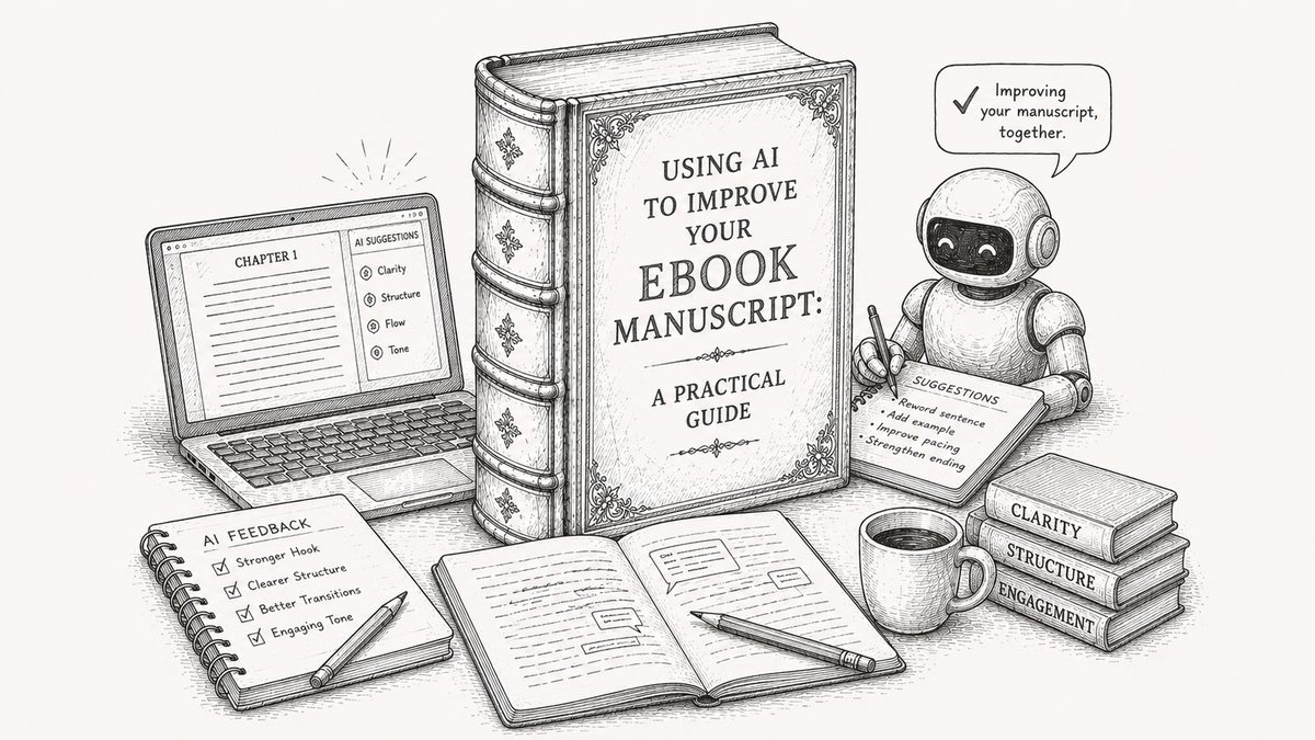 Ink drawing of a magnifying glass over a page of text with small ticks floating above flagged phrases.